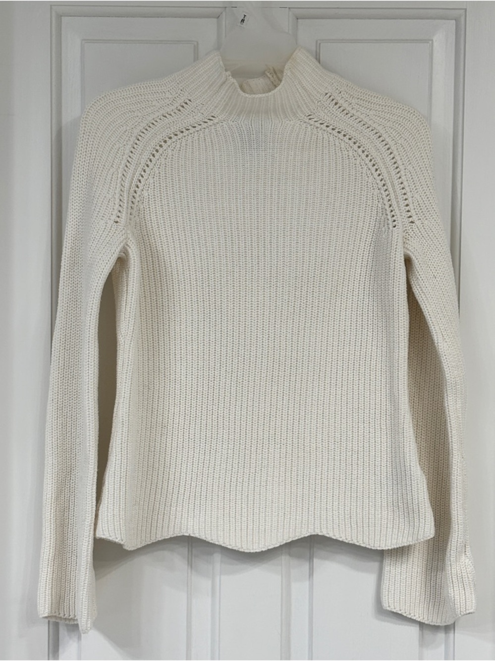 Cynthia Rowley Ivory Mock Neck Cotton Ribbed Knit Scalloped Hem Sweater XS - Picture 8 of 9